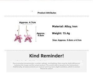 Pink 3D flower drop earrings measuring 9.8cm by 4.7cm with detailed alloy craftsmanship