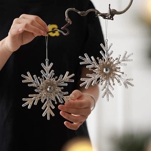 Transparent Acrylic Plastic Christmas Tree Hanging Ornaments Glitter Snowflake Reindeer Wings For Festive Holiday Party Decor