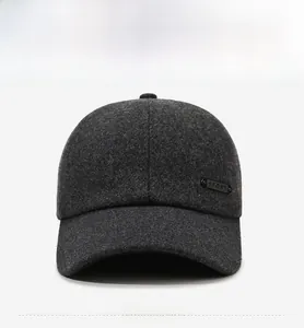 Front view of grey wool winter baseball cap for men with Sport label detail