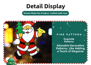 Detail showing Santa Claus Christmas glass sticker with festive tree and bird pattern
