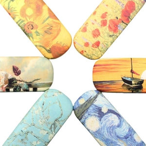 Art oil painting style eyeglass cases set featuring Van Gogh sunflower and starry night
