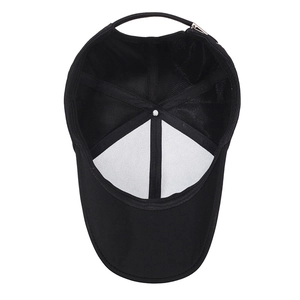 Black cotton baseball cap for men featuring a breathable mesh interior and metal buckle