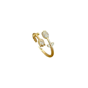 Gold tulip ring with sparkling zircon pavé petals and an adjustable open band design
