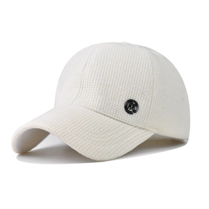 Baseball Cap Waffle Knit Cotton Peaked Hat Adjustable Side Metal M Logo Casual Outdoor Solid Color For Men Women