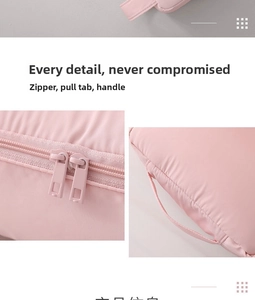Detailed view of pink waterproof cosmetic bag with sturdy handle and dual zipper design