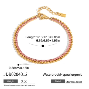 Gold-plated stainless steel tennis bracelet with pink zircon butterfly details, 17+5cm long