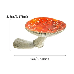 Detail view of red mushroom wall shelf showing exact dimensions of 9cm length and 5.5cm height