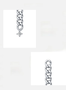 Detail eines s925 Silber-Cuban-Link-Ohrrings mit einem D-Farbe VVS1 Moissanit-Anhänger