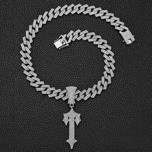 Hip Hop Pendant Necklace Iced Out Rhinestones Cuban Link Chain Alloy Cross Sword Design Jewelry Men Women