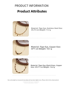 Detail view of tiger eye stone necklaces with sun pendants and boho beaded designs
