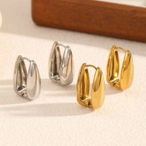Boucles D'Oreilles Créoles En Acier Inoxydable Plaquées Or 18 Carats Carrées Géométriques Minimalistes Pour Femmes