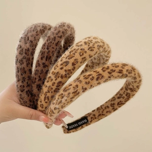 Retro Leopard Print Plush Headband Fashion Fabric Hair Band For Women High Top Handmade Autumn Winter Styling