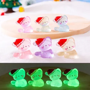 Luminous Christmas Cat Miniature Resin Figurine Glow In The Dark Xmas Kitten Ornament For DIY Micro Landscape Dollhouse Desk Decor