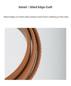 Detailed close-up of premium brown leather belt showing professional oil edge craft finish