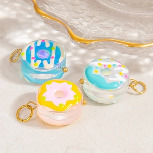 Donut Charm Glass Lampwork Pendant With Stainless Steel Loop Colorful Sweet Jewelry For DIY Necklace Bracelet Making