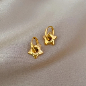 Minimalist gold titanium steel star hoop earrings with high-polish metallic finish