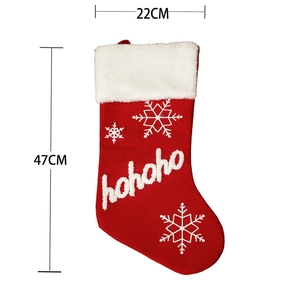 Red and white knit Christmas stocking with snowflake embroidery and hohoho text 47cm