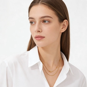 Double Layer Necklace 304 Stainless Steel Water Drop Beads Snake Chain Minimalist Geometric Fashion Jewelry For Women