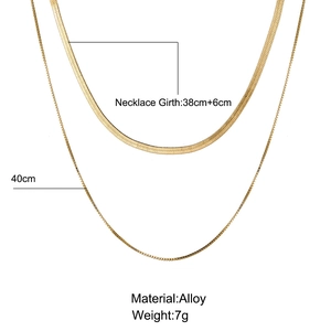 Detailed size specifications for gold snake chain and square link necklace set