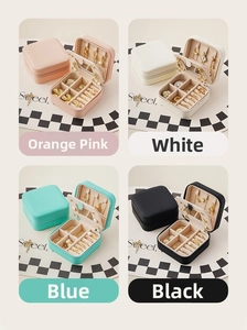 Portable PU leather jewelry box in four colors featuring inner velvet lining and ring slots
