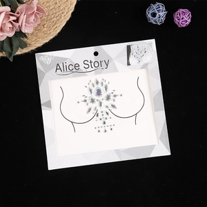 Sparkling crystal chest jewelry sticker set for festivals on a black velvet background