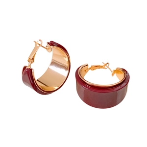 Retro 18K gold plated resin hoop earrings in deep wine red with a glossy minimalist finish