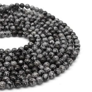 Natural snowflake stone round beads for DIY jewelry making with smooth black and grey pattern