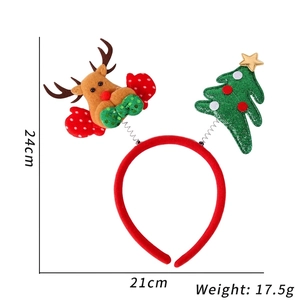 Christmas headband with reindeer antlers, red gloves and sparkling green tree decor