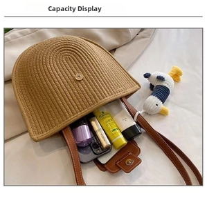 Internal view showing large capacity of the semicircular woven cotton shoulder bag