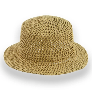 Classic khaki wide brim Panama straw hat with a stylish leather band for sun protection