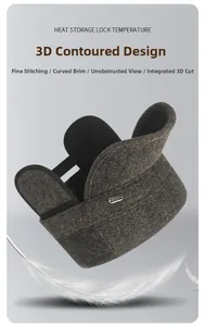 Detail of dark coffee herringbone winter cap with 3D cut and warm heat retention