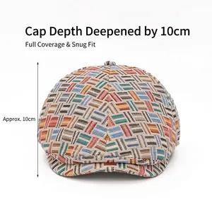 Retro colorful jacquard newsboy cap with geometric knit pattern and 10cm depth