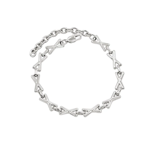 Silver X-shaped link bracelet with adjustable extension chain and lobster clasp