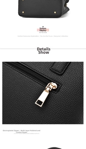 Detail view of lychee leather handbag with golden protective feet and polished zipper