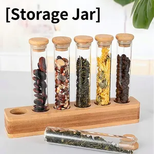 Borosilicate Glass Coffee Bean Storage Jars With Wood Display Base And Sealed Cork For Kitchen Countertop Decor