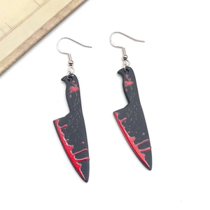 Halloween knife earrings with creative red blood splatter pattern acrylic jewelry