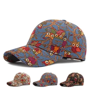 Owl Print Baseball Cap Breathable Polyester Adjustable Outdoor Sunshade Hat For Women Men Casual Fashion