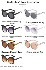 Collage of butterfly cat-eye sunglasses in seven trendy colors with gradient resin lenses