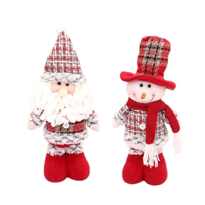 Telescopic Christmas Gnome and Snowman dolls with grey-red plaid outfits and red boots