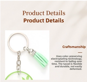 Detail of mint green tassel keychain with silver color-preserving plating technology