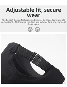 Detail of adjustable elastic back strap and plastic buckle on quick-dry sun hat
