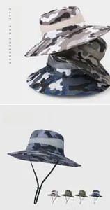 Detail of mesh ventilation on camouflage sun hat for children with adjustable wind cord