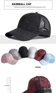 Dettaglio del cappellino mimetico traspirante con rete posteriore per coda di cavallo
