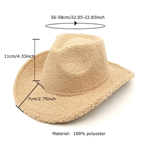Beige faux shearling western cowboy hat made of 100% polyester with wide brim