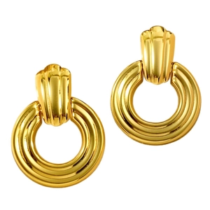 Vintage gold geometric door-knocker earrings in stainless steel with textured stripes