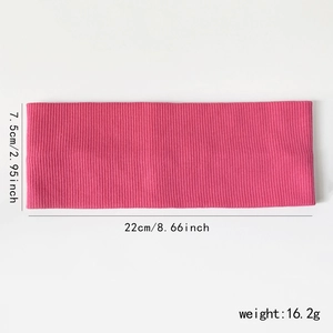 Elastic knitted sports headband in rose pink showing 7.5cm width and 22cm length dimensions