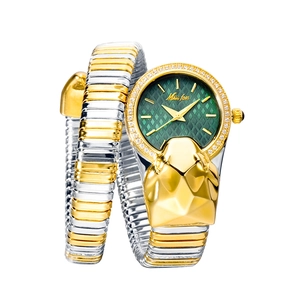 Detailed macro view of the two-tone snake-shaped watch band with fine diamond setting