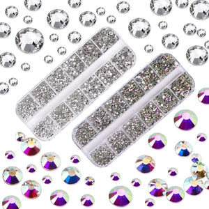 Bulk 3600pcs flatback crystals in 12-grid storage cases for nail art and DIY decor