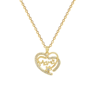Collier élégant en titane doré avec pendentif cœur Mama serti de zircons brillants pour femme