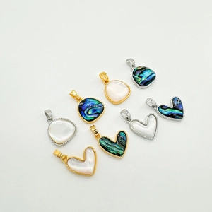 Natural Abalone Shell Mother Of Artificial Pearl Charms Pendants Heart Oval Copper Gold Plated DIY Jewelry Making Findings